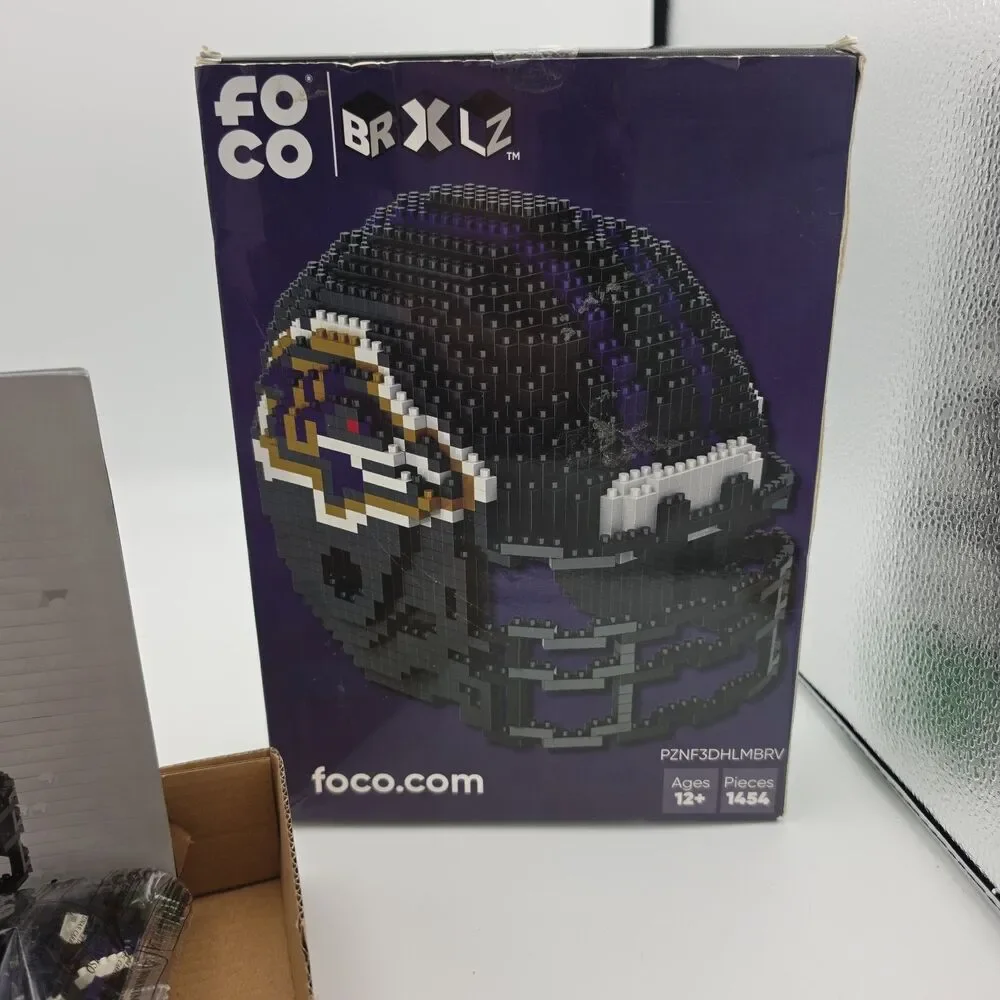 FOCO BRXLZ Baltimore Ravens 3D Helmet Building Block Set 1456 Pc Open Box
